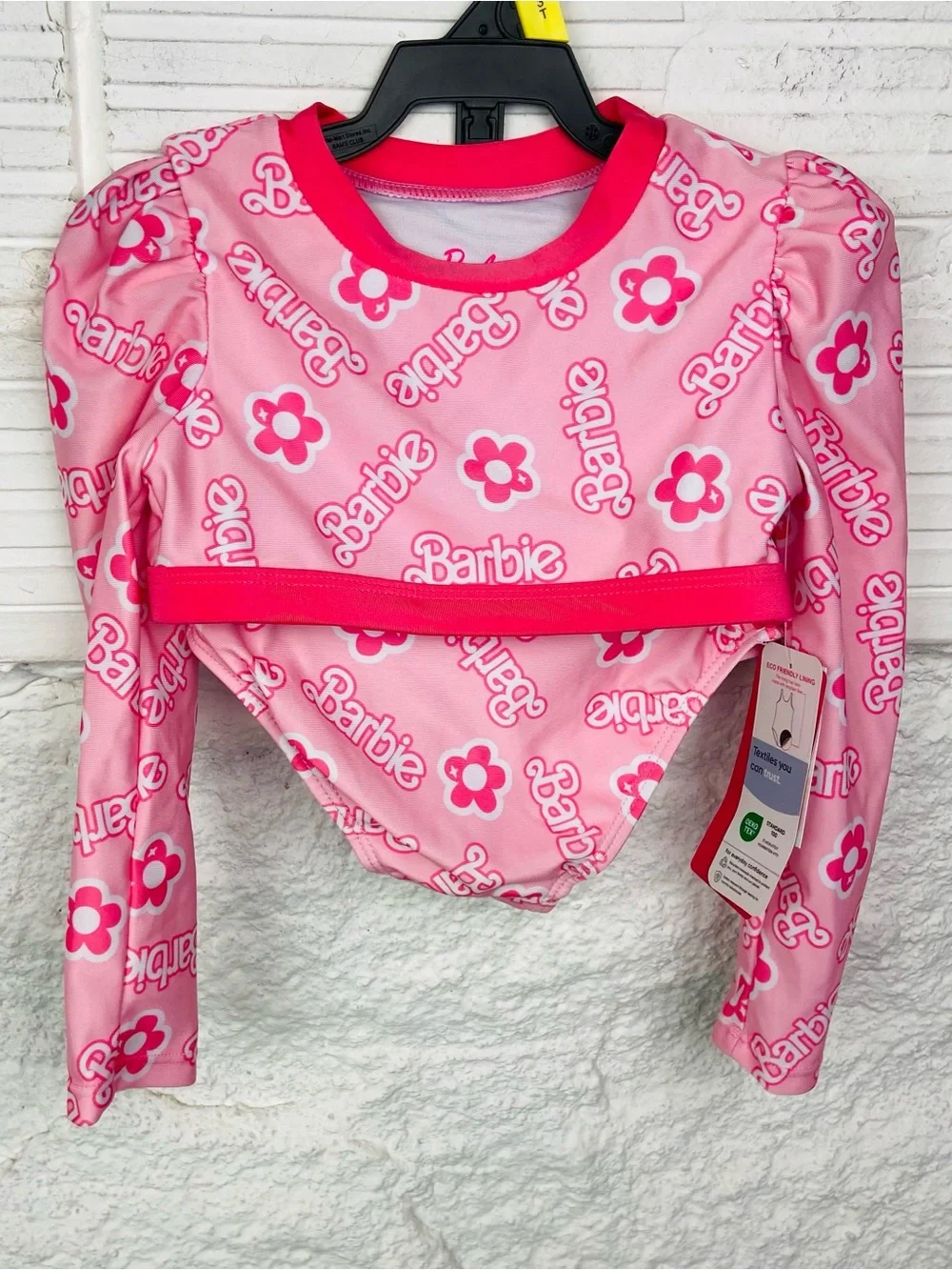 NWT Barbie Pink Floral Logo Long-Sleeve upf 50+ bikini size 3T
